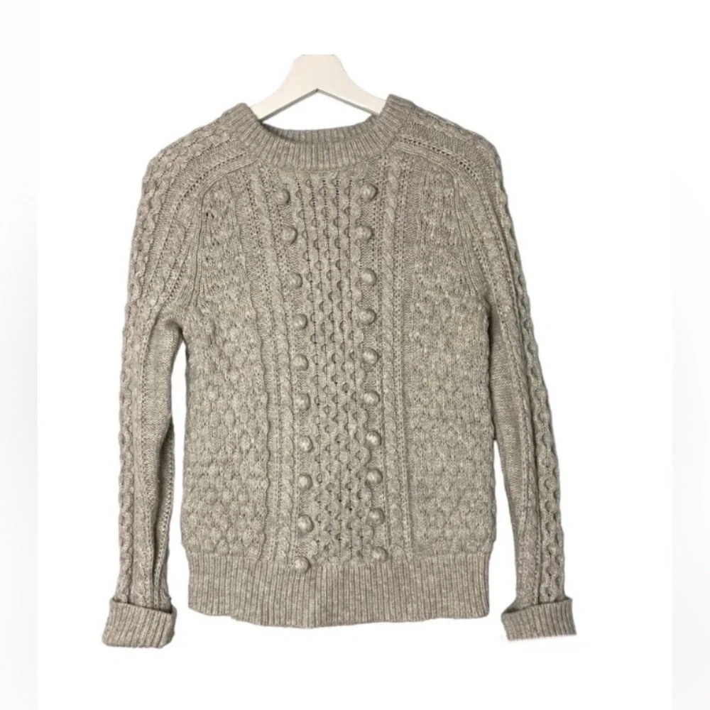 J. CREW Gray Wool Blend Popcorn Chunky Casual Cable Knit Fisherman Sweater XS